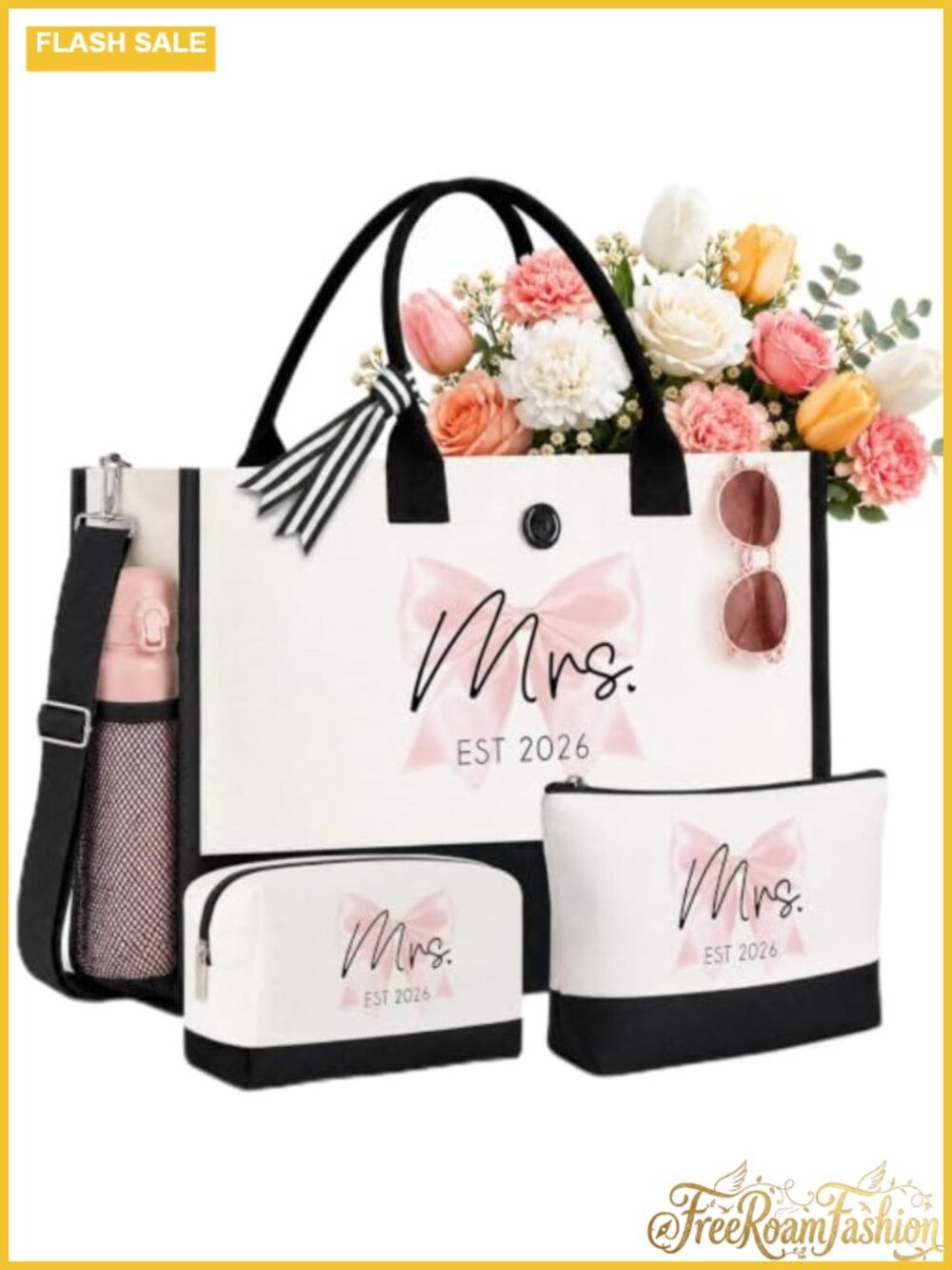 Canvas Bride Tote Bag Set Mrs EST 2026 Bridal Shower Gift